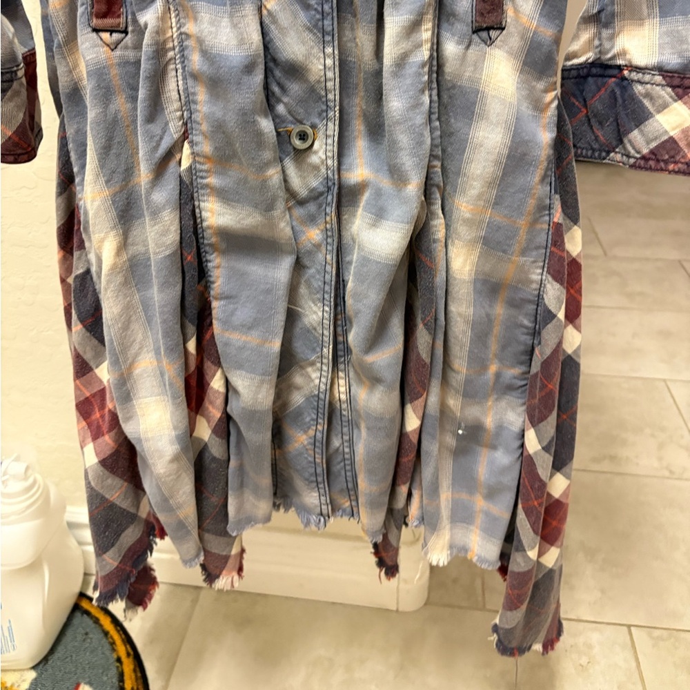 Free People Plaid Blue and Red Long Duster Trench Coat - Picture 5 of 7